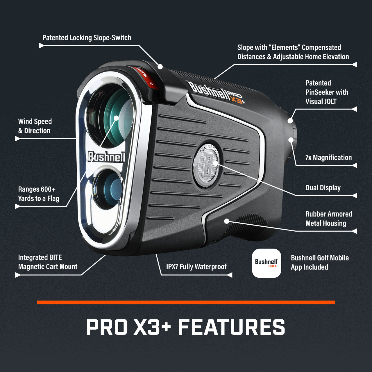 Bushnell Pro X3 Link Golf Rangefinder Features