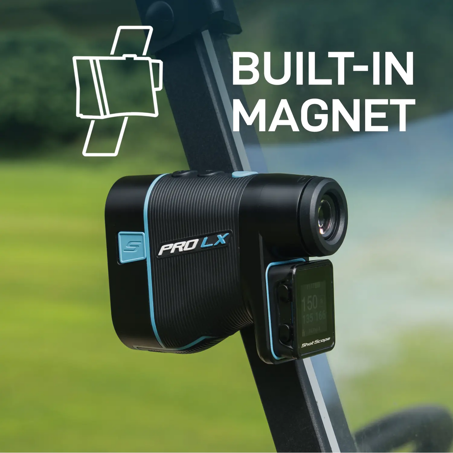 Shot Scope Pro LX 2nd Gen Golf Rangefinder Blue Magnetic Cart Mount