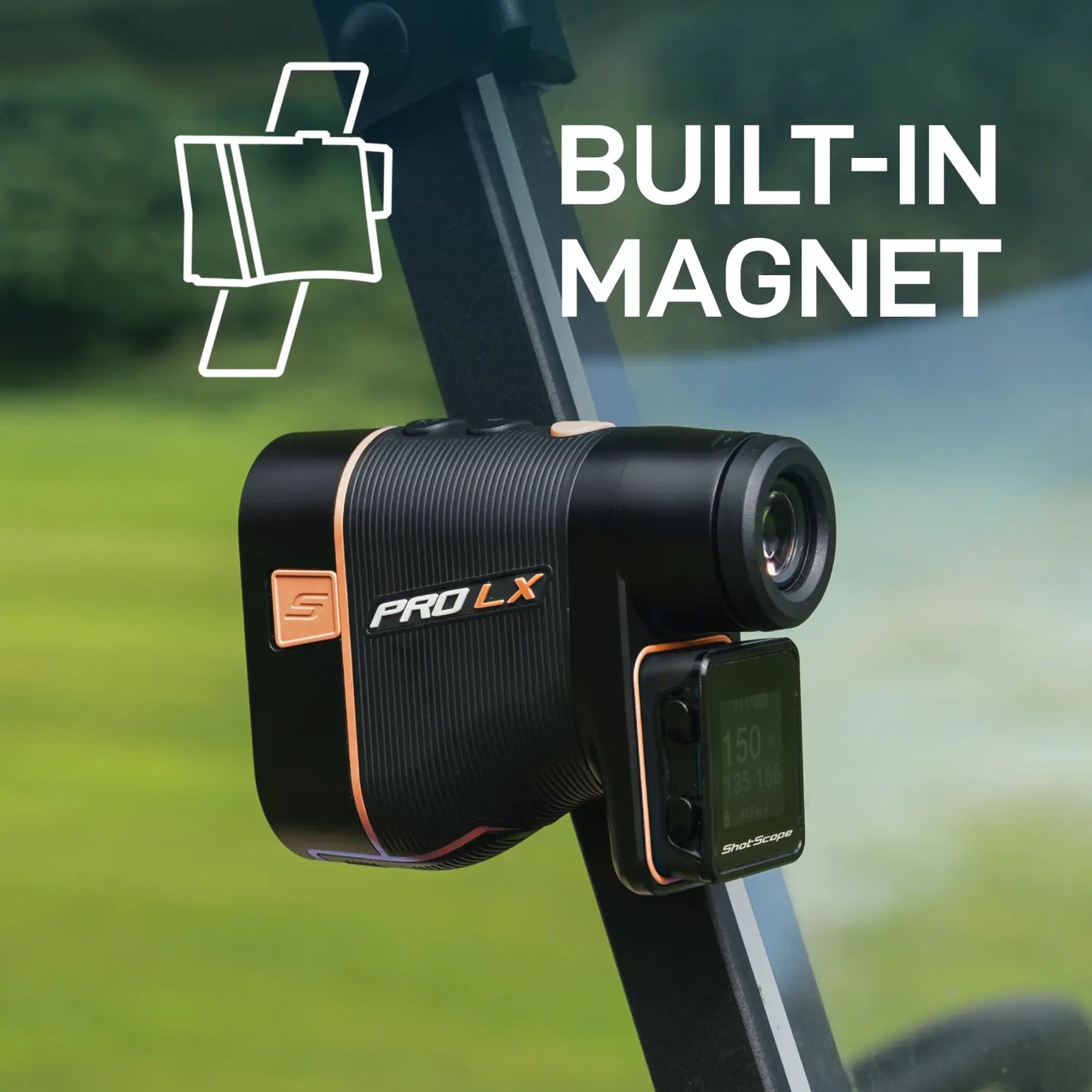 Shot Scope Pro LX 2nd Gen Golf Rangefinder Orange Magnetic Cart Mount